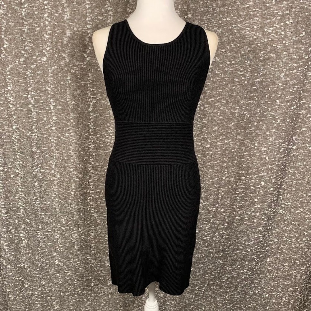 House of Harlow 1960 Black Ribbed Knit Sleeveless Bodycon Mini Dress Medium